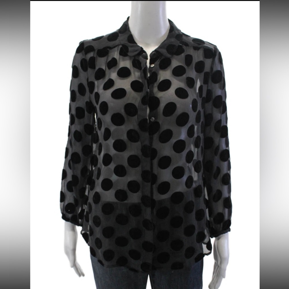 Madewell Sheer Silk Black Polka Dot Blouse